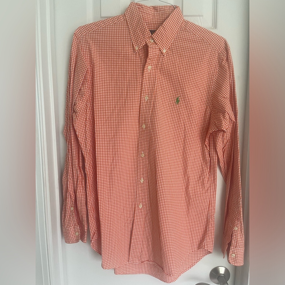 Ralph Lauren Oxford button-down. Orange and white check men’s M regular fit.